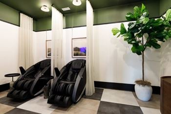 Recovery and relaxation lounge with massage chairs